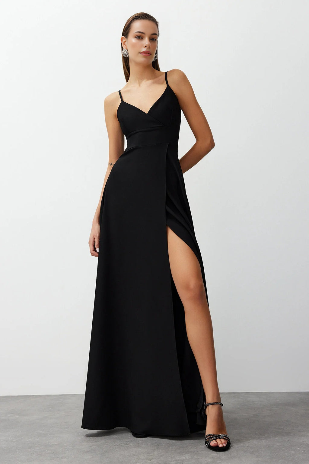 Woven Long Dress with Slit Detail