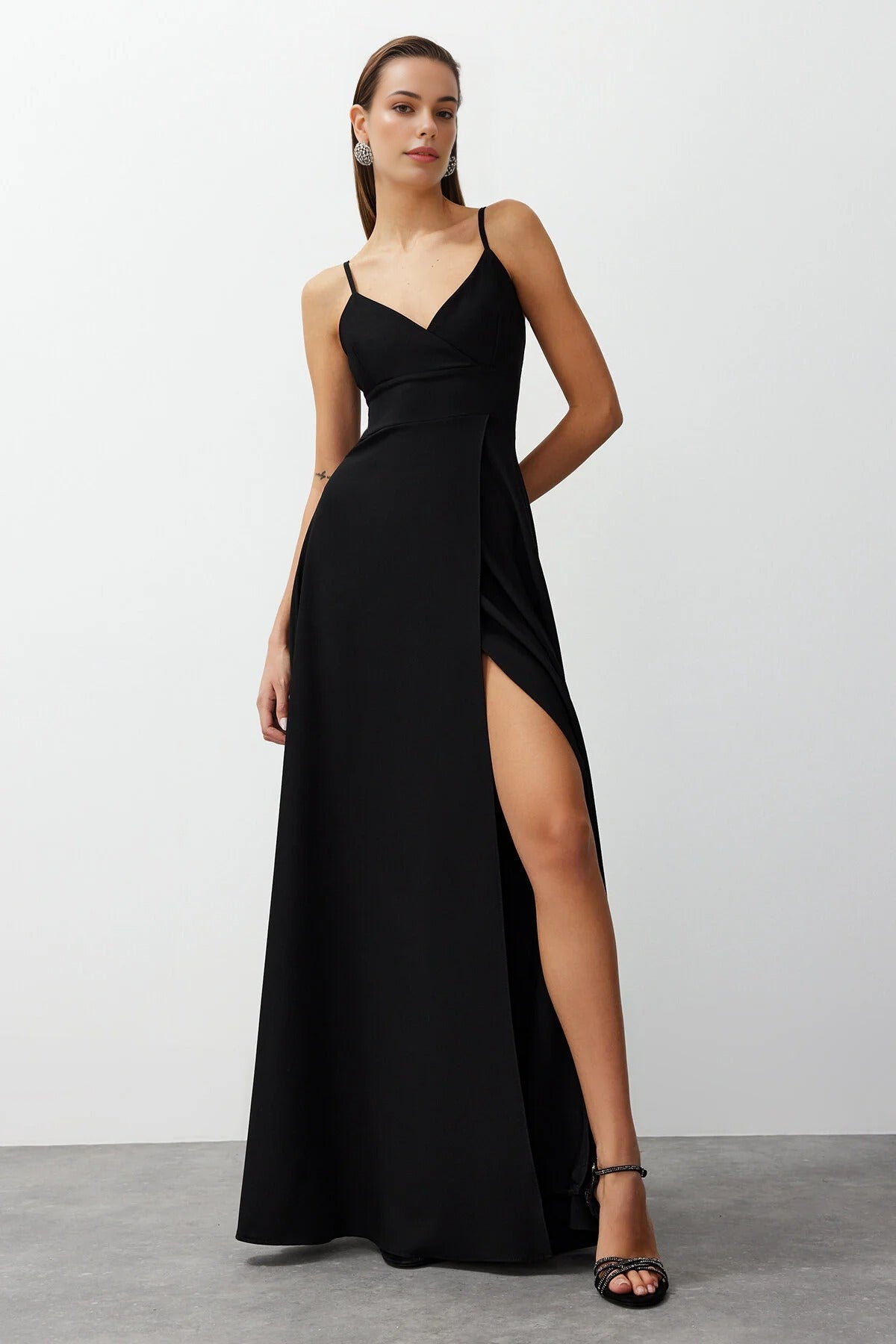 Woven Long Dress with Slit Detail