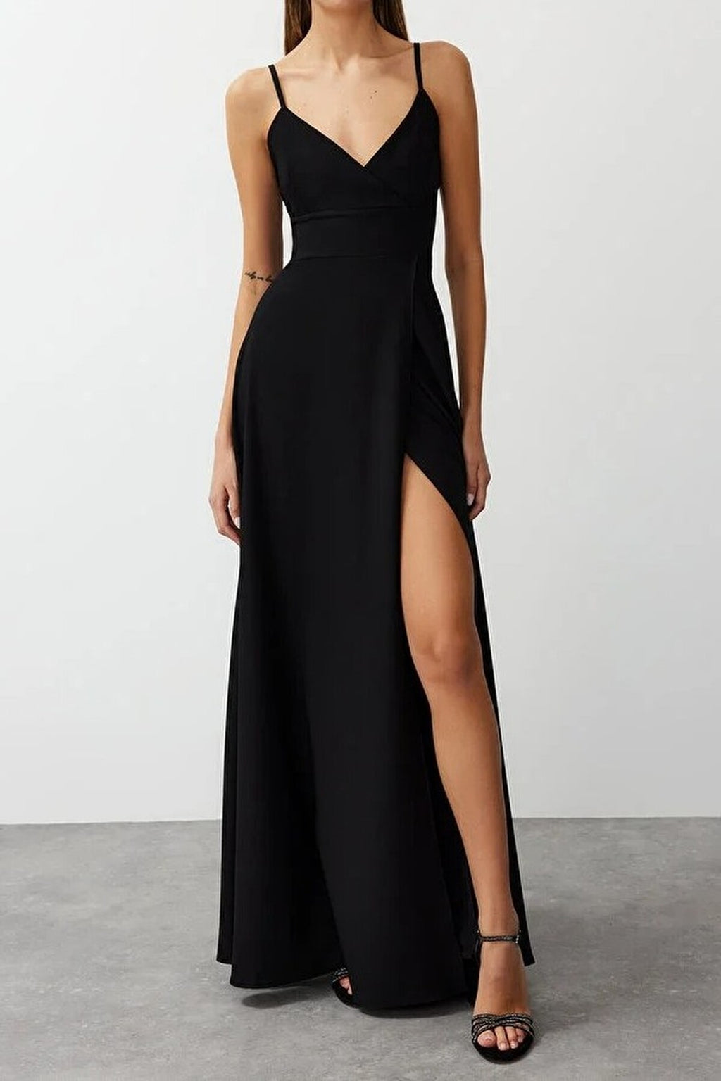 Woven Long Dress with Slit Detail