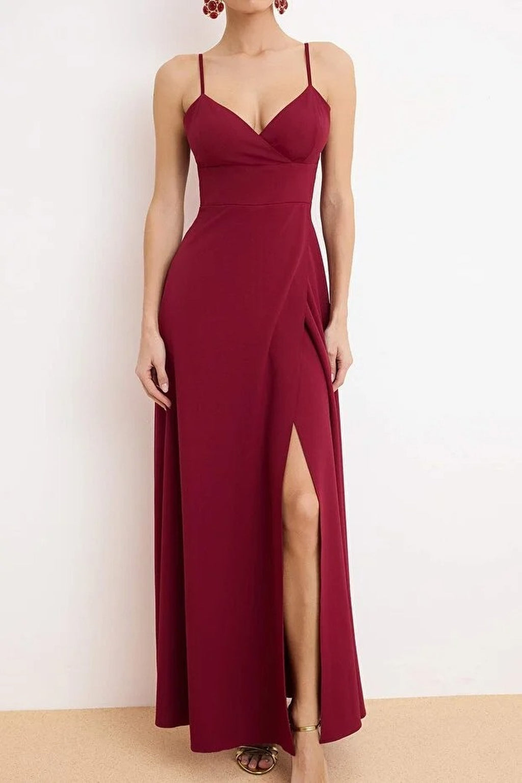 Woven Long Dress with Slit Detail
