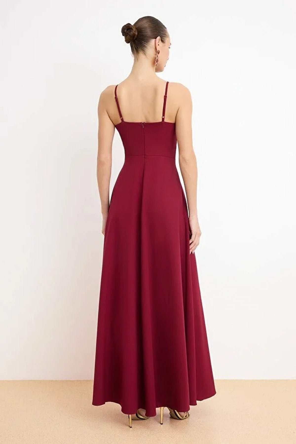 Woven Long Dress with Slit Detail