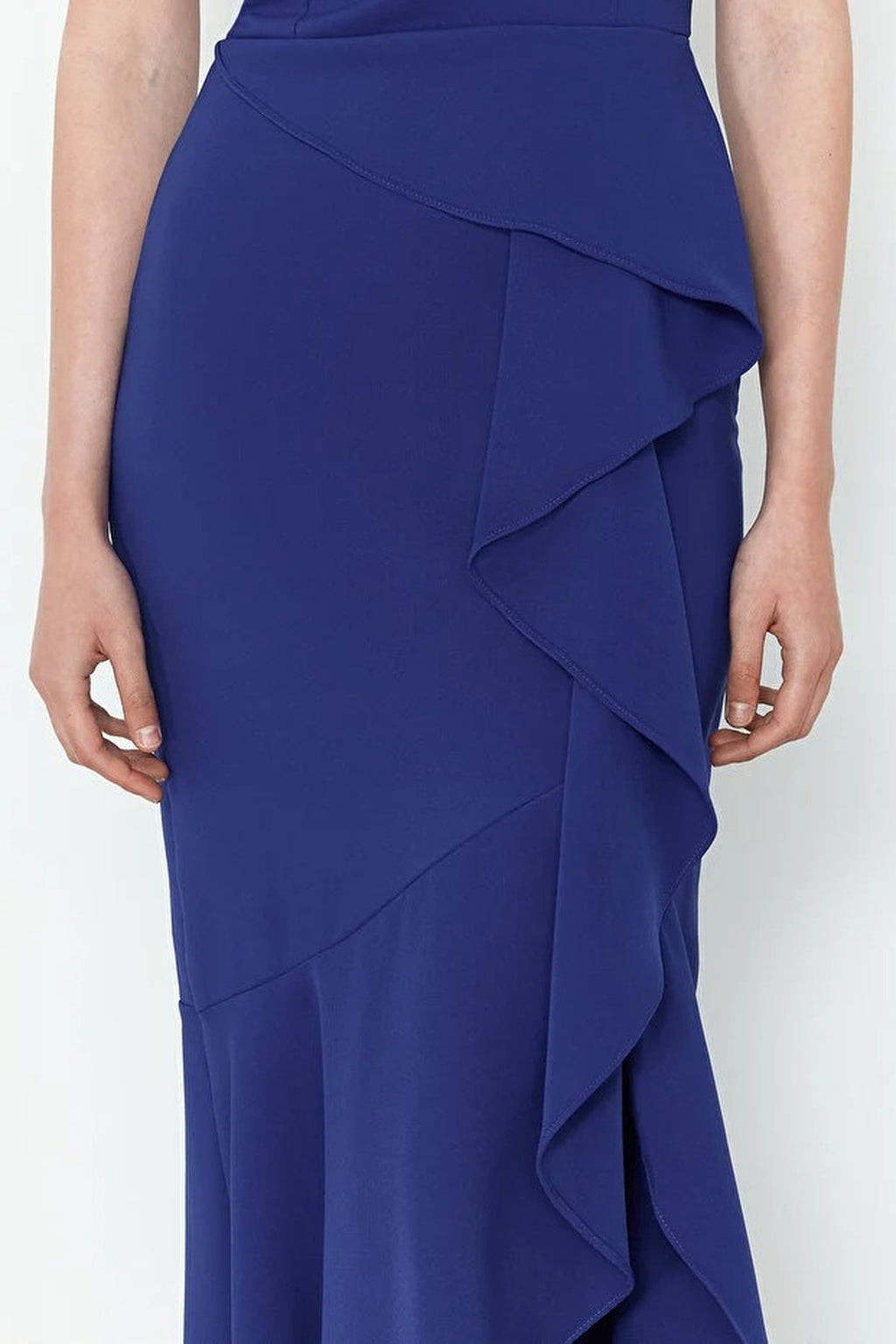Ruffled One-Sleeve Woven Long Evening Dress
