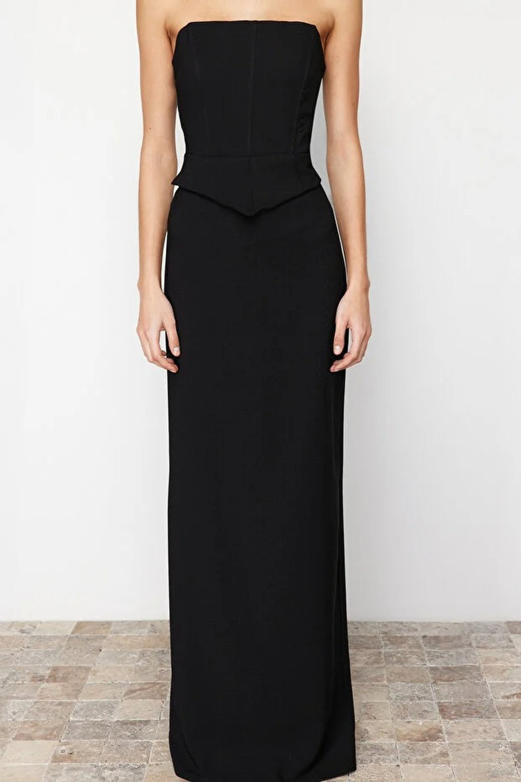 Corset Detail Woven Long Evening Dress