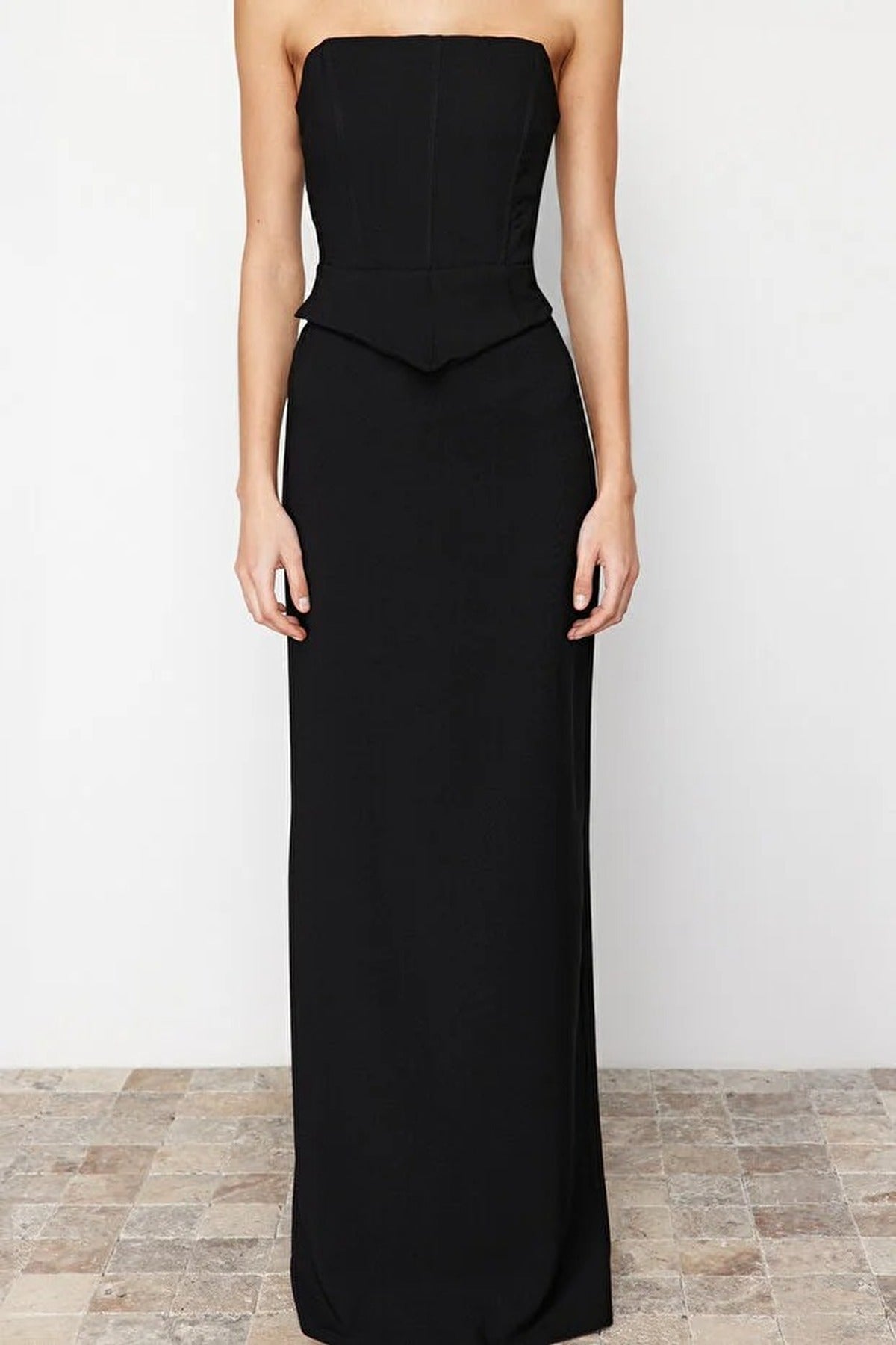 Corset Detail Woven Long Evening Dress