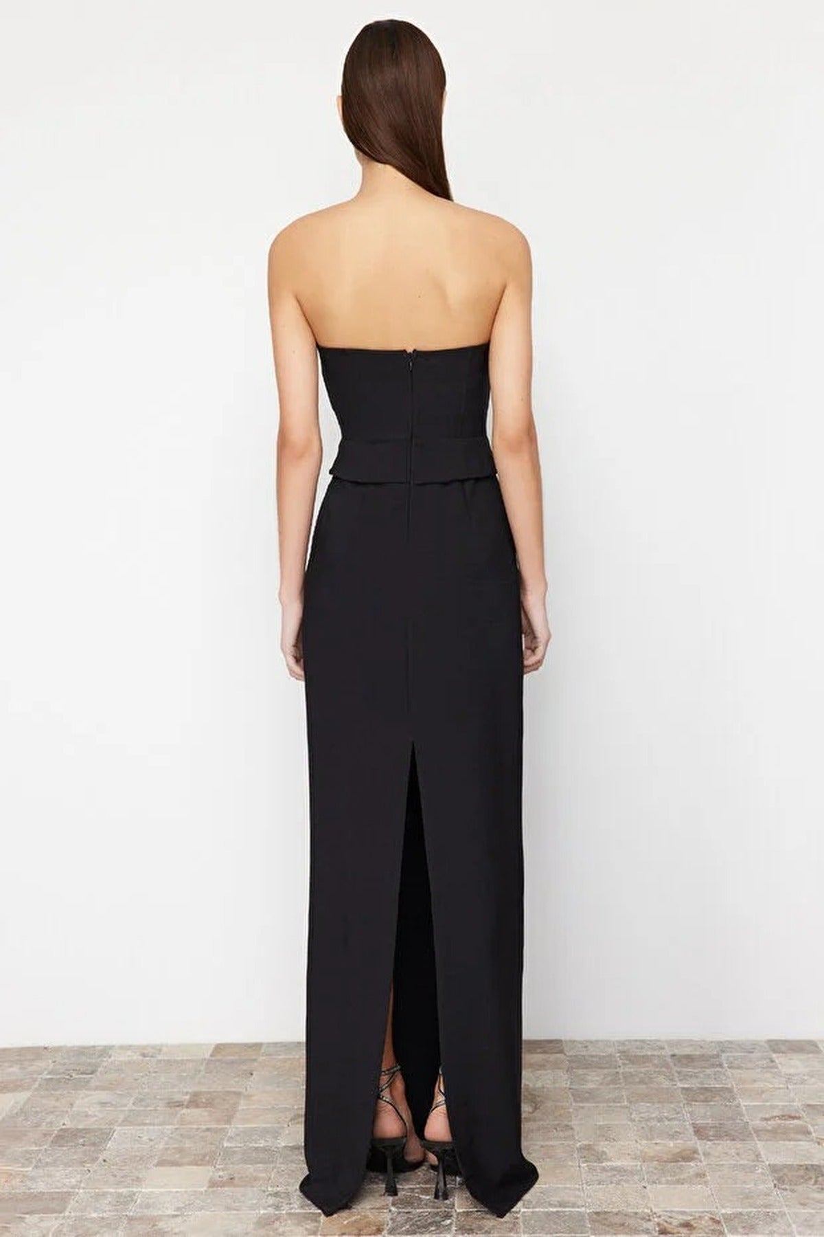 Corset Detail Woven Long Evening Dress