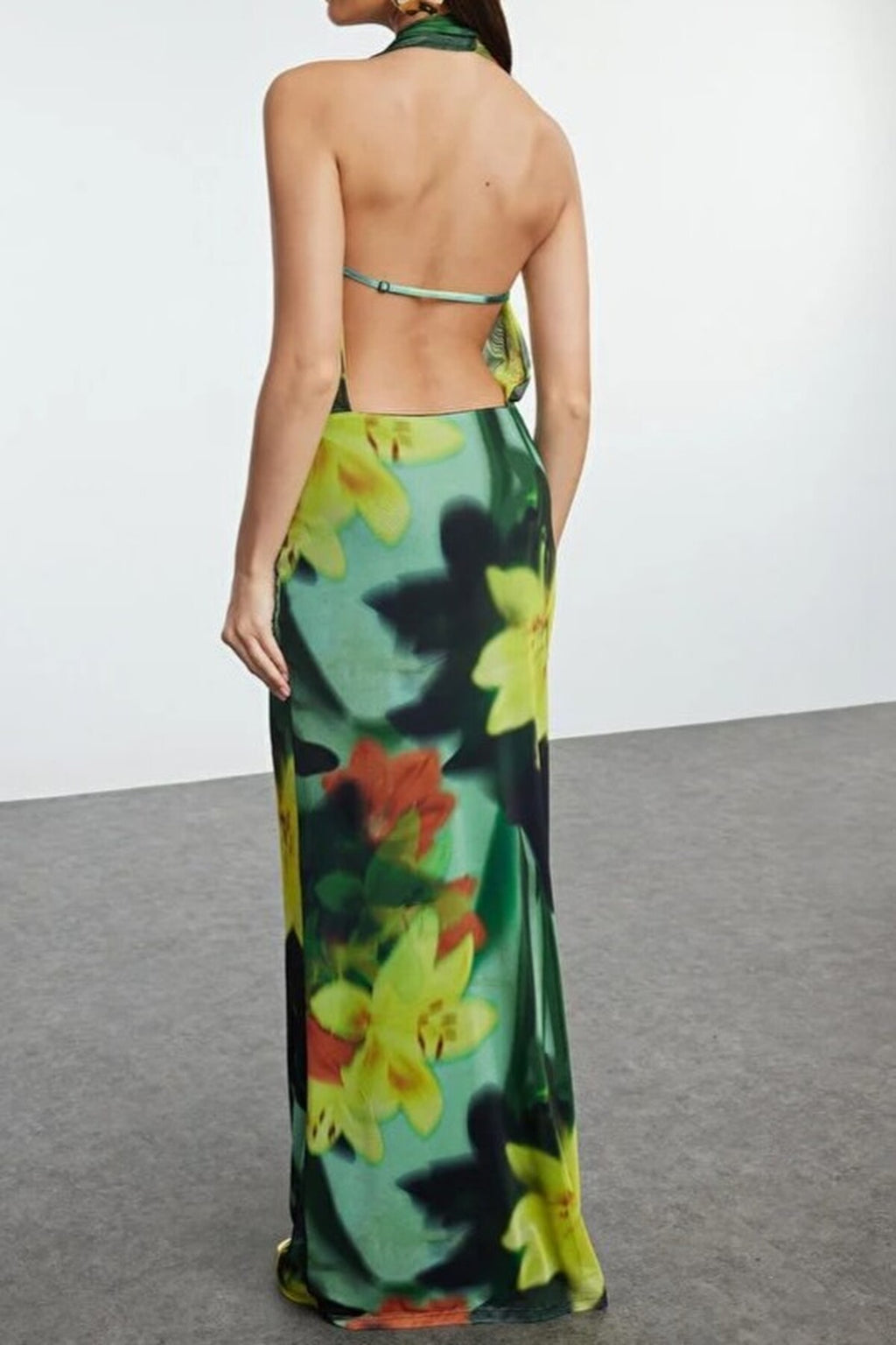 Patterned Knitted Tulle Long Evening Dress