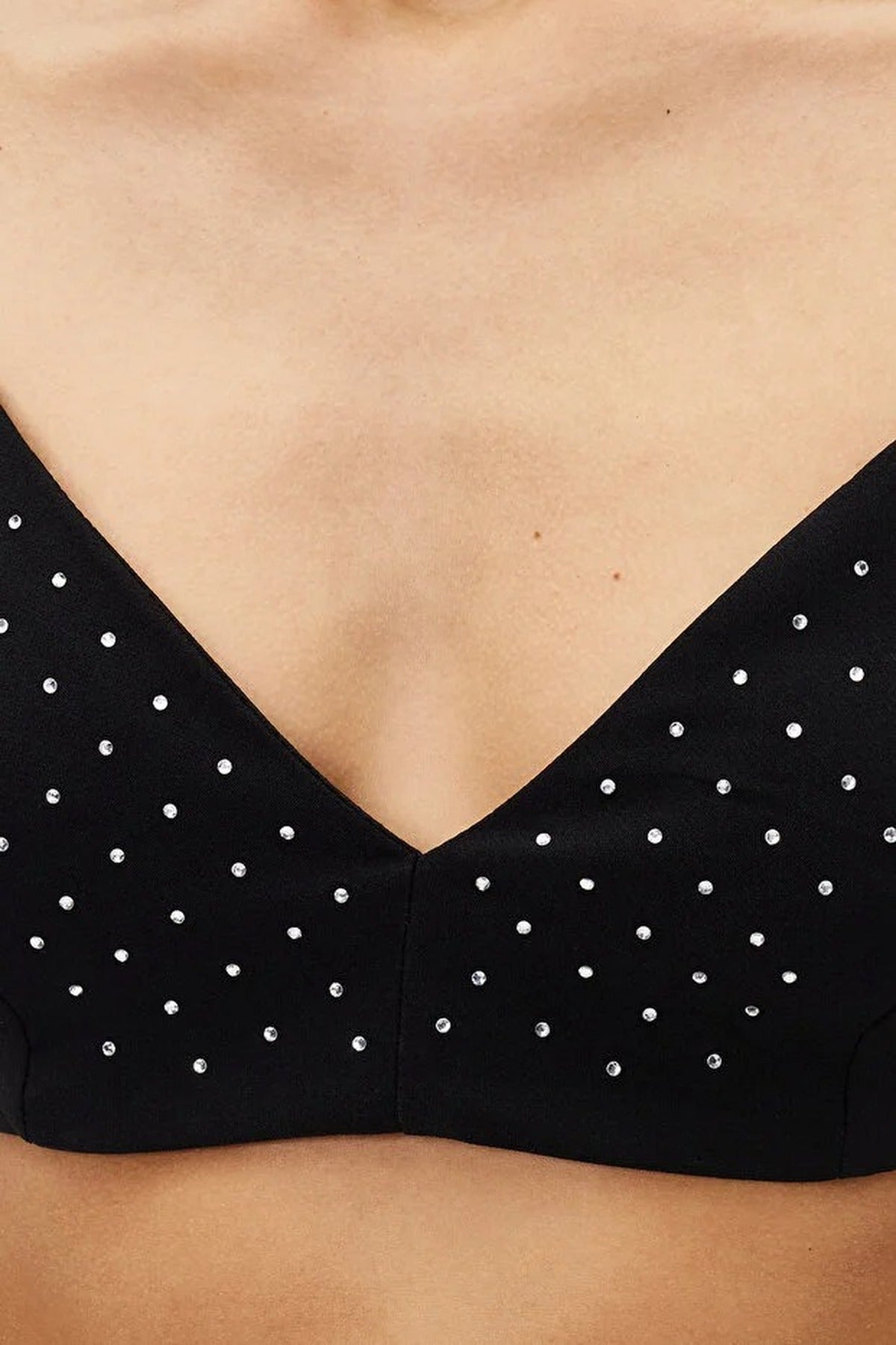 Crop Shiny Stone Embellished Woven Bustier
