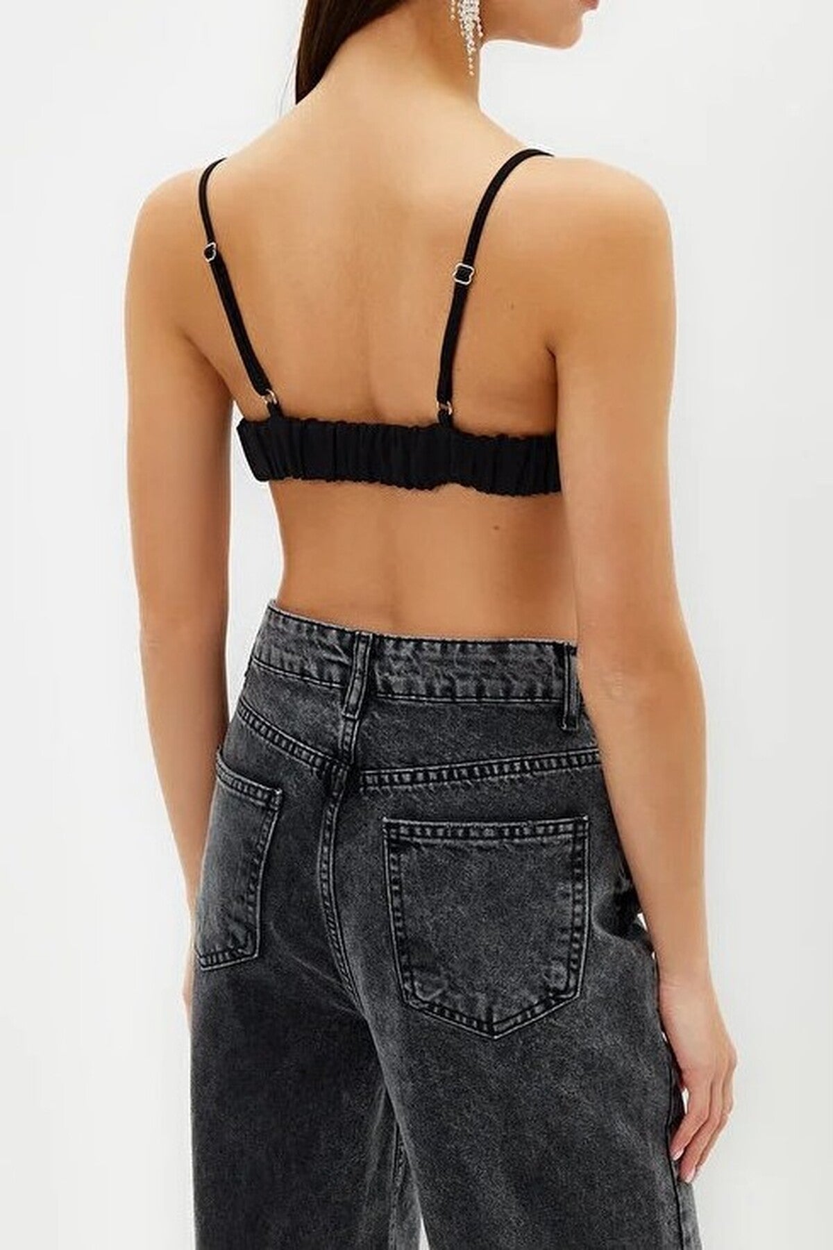 Crop Shiny Stone Embellished Woven Bustier