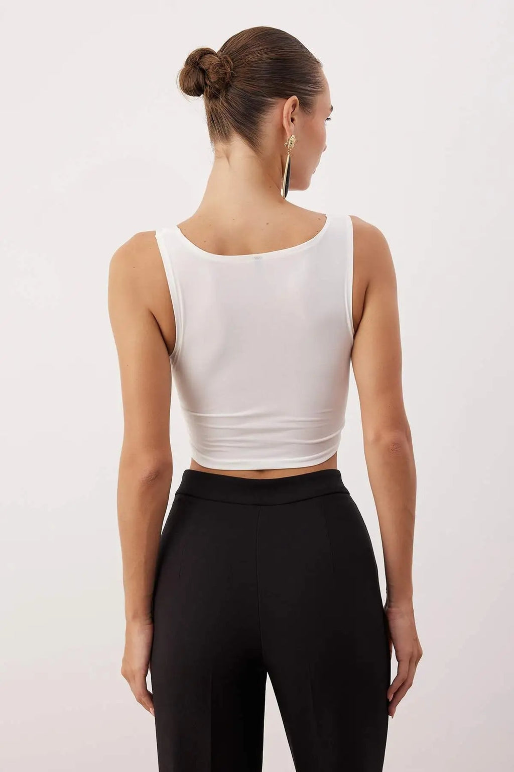 Heart Neck Sleeveless Cut Out Detail Fitted Crop Blouse