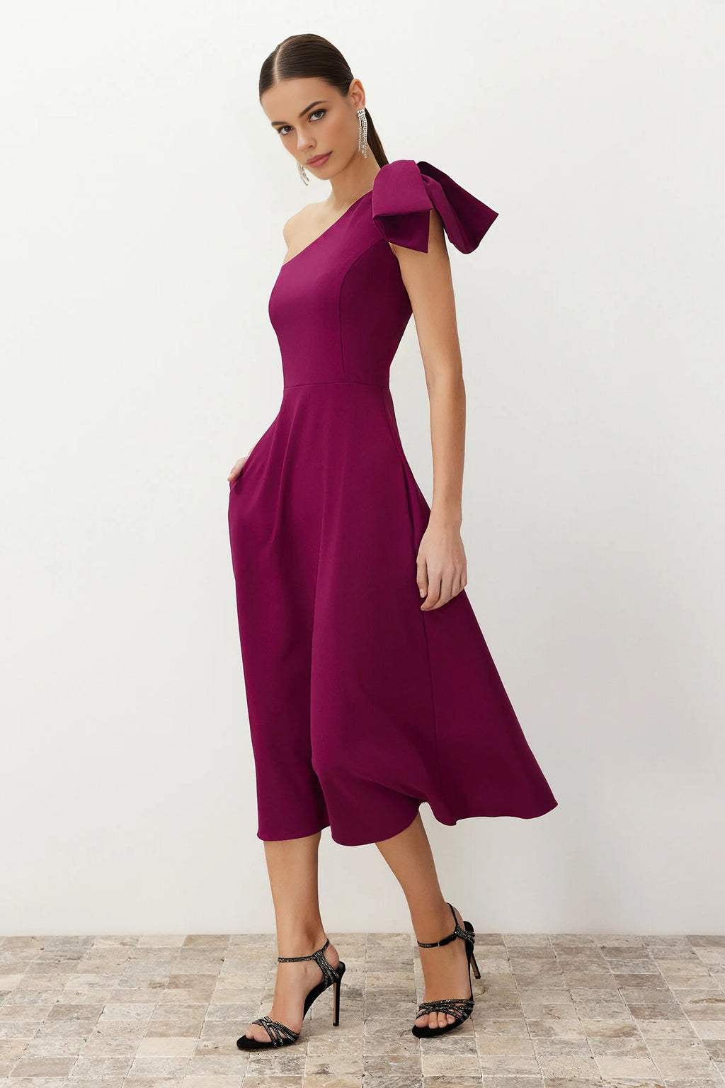 A-Line Elegant Woven Evening Dress with Bow Detail