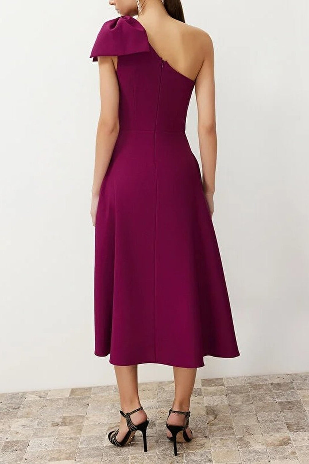 A-Line Elegant Woven Evening Dress with Bow Detail