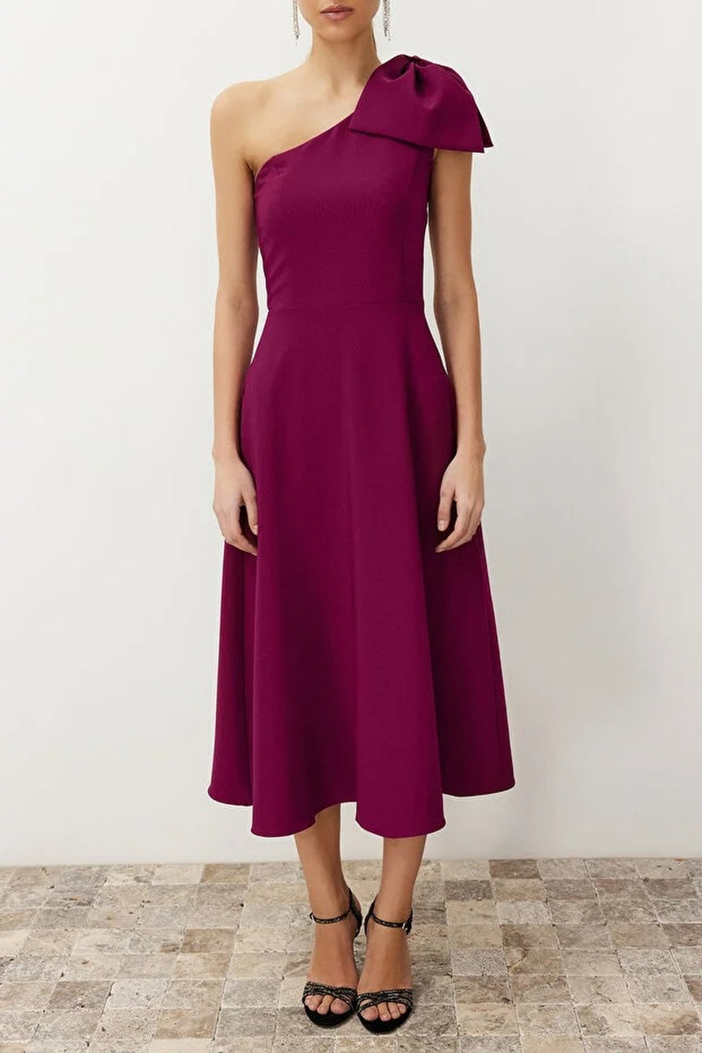 A-Line Elegant Woven Evening Dress with Bow Detail