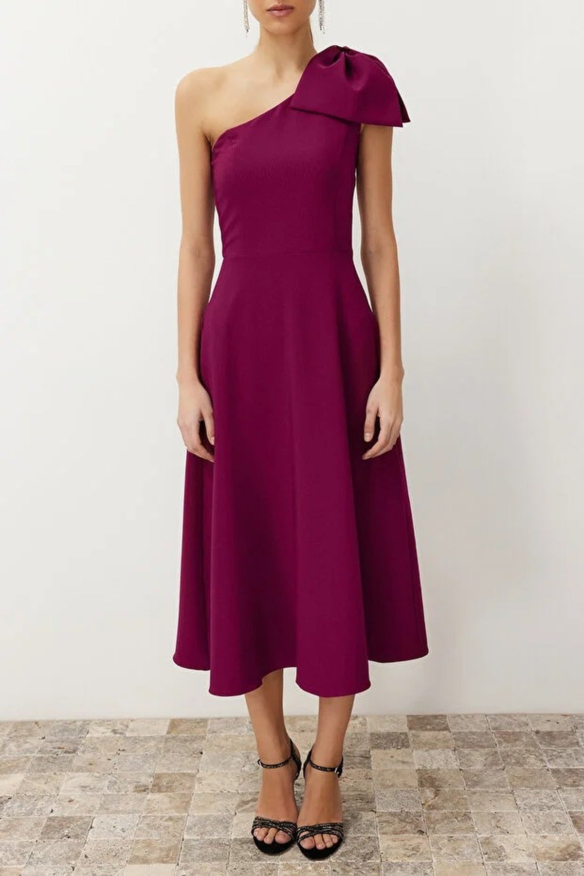 A-Line Elegant Woven Evening Dress with Bow Detail