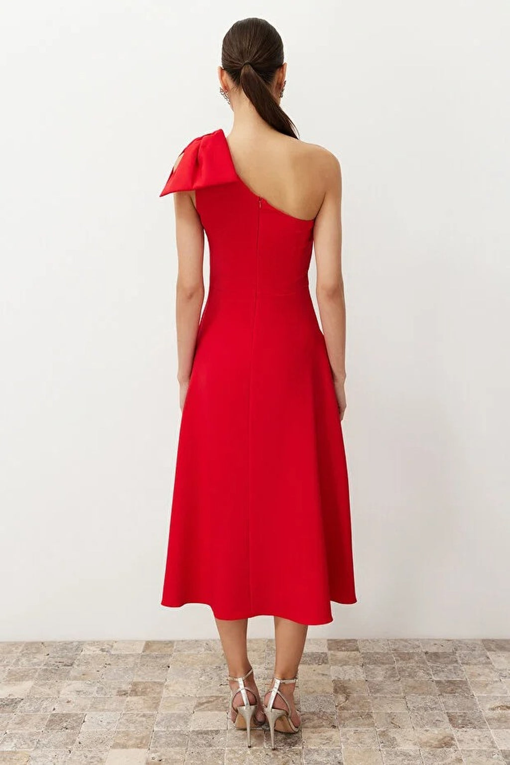 A-Line Elegant Woven Evening Dress with Bow Detail