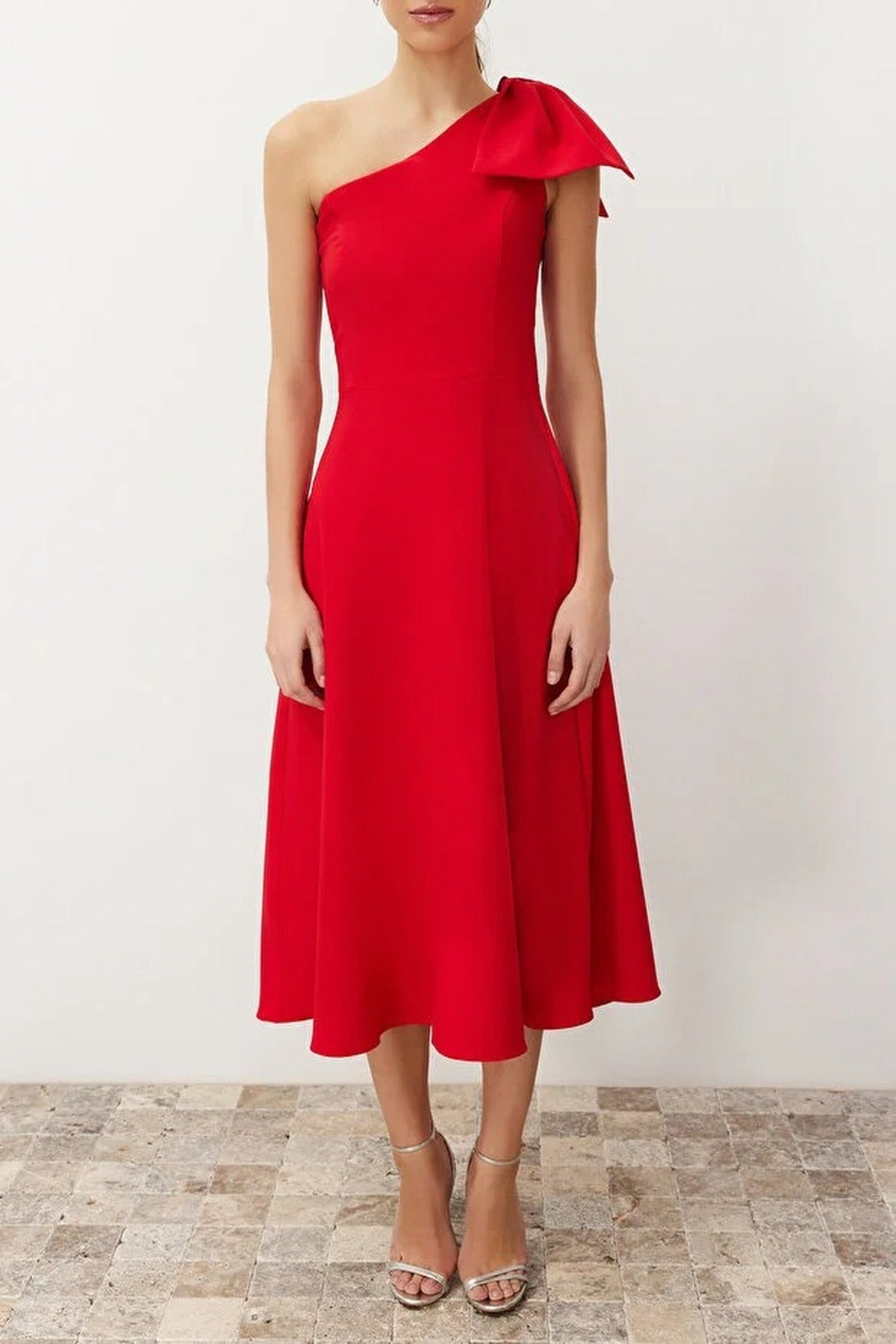 A-Line Elegant Woven Evening Dress with Bow Detail