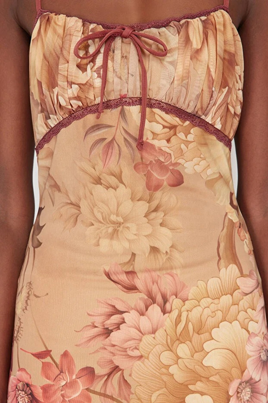 A-Line Floral Patterned Ruffled Knitted Tulle Dress