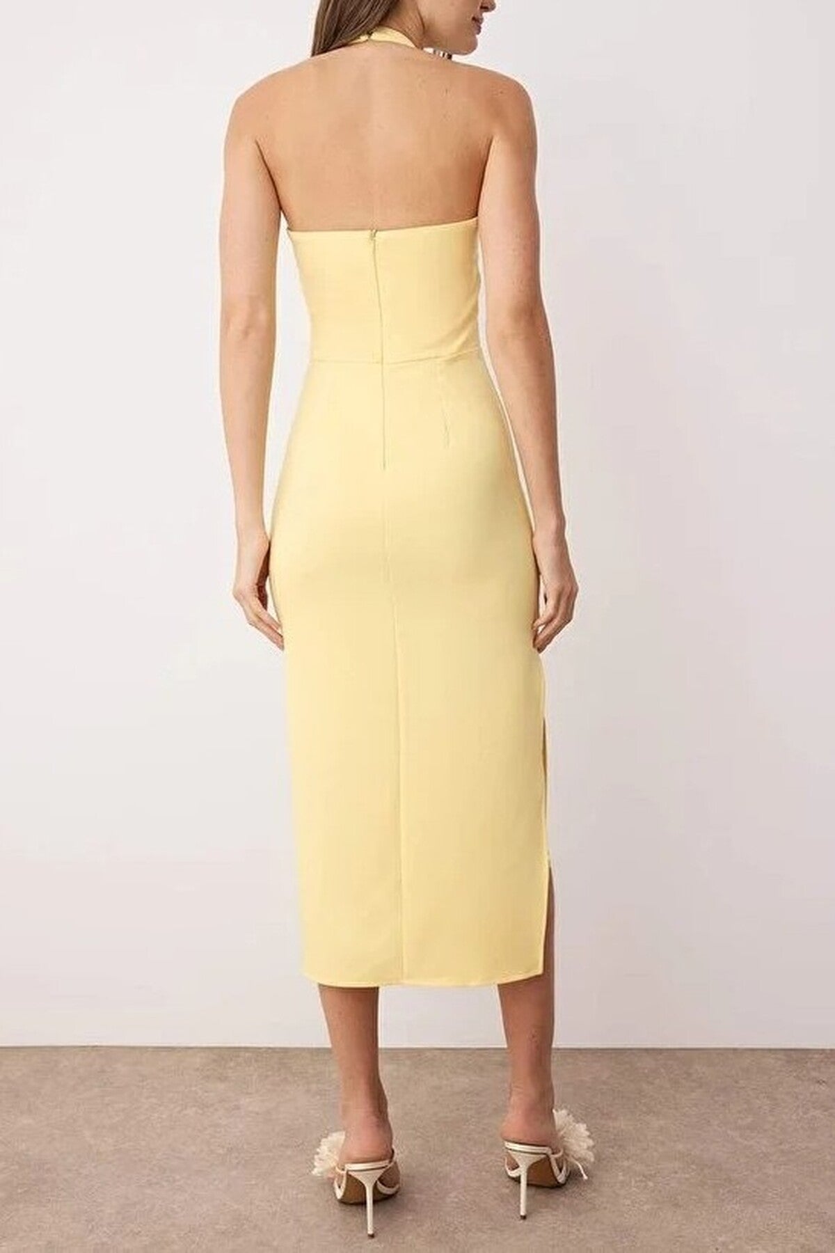 Body-Fitting Midi Woven Dress with Slit Detail