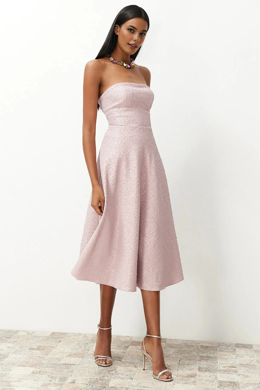 Strapless Textured Midi Dress
