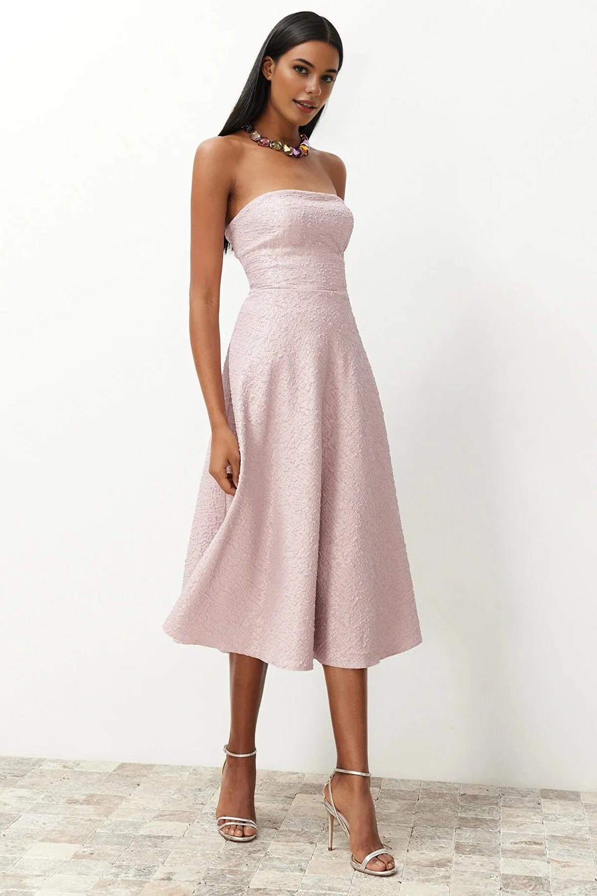 Strapless Textured Midi Dress
