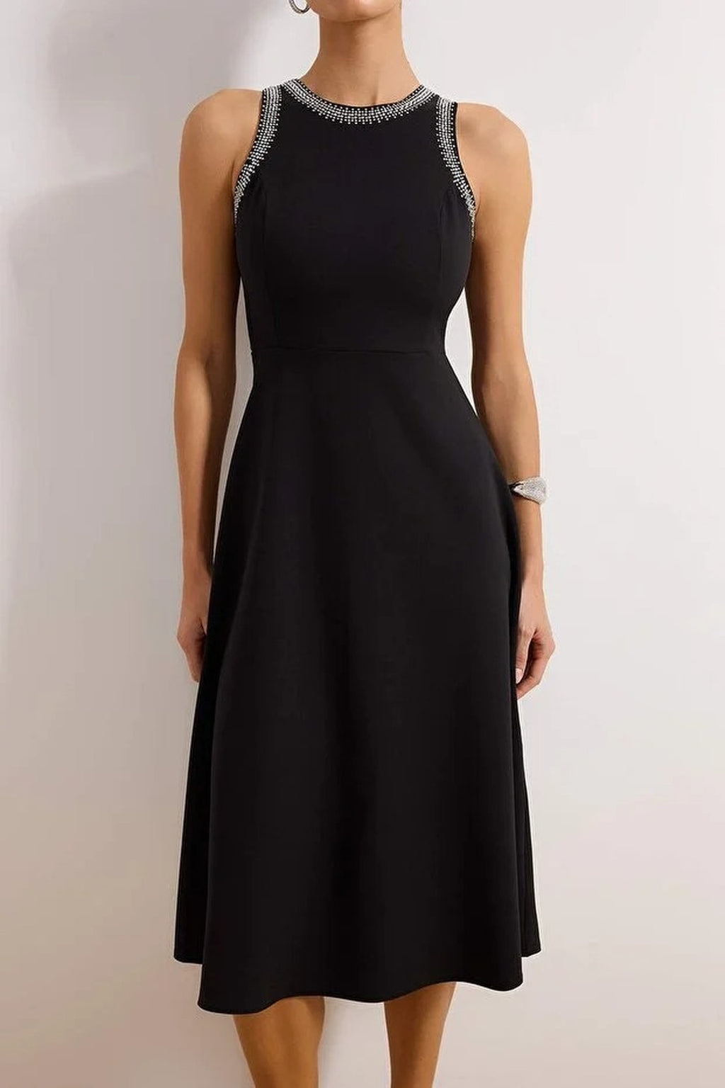 A-Line Woven Dress with Stone Embellishments