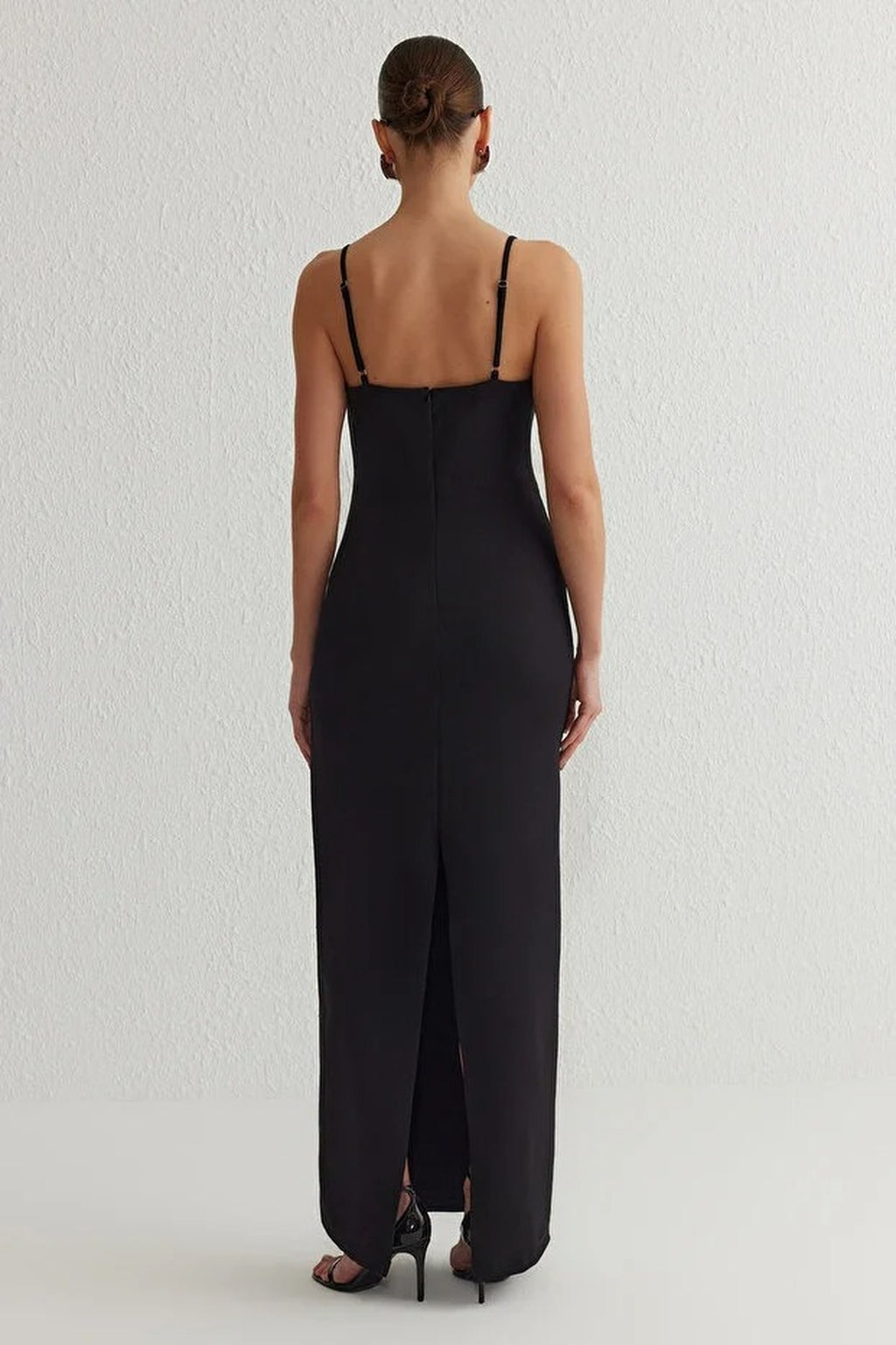 Shiny Stone Embellished Belt Accessory Detail Woven Long Evening Dress