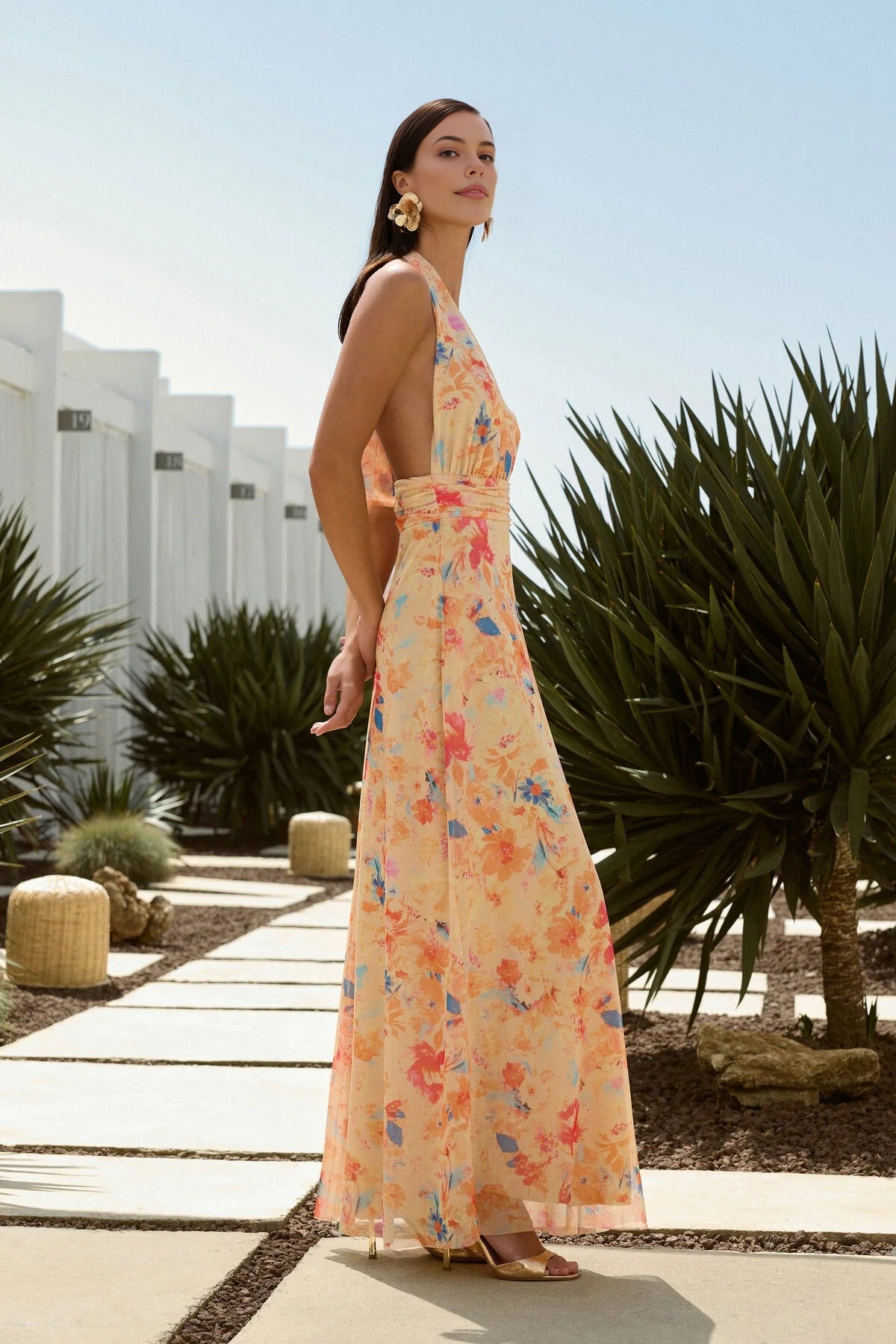 A-Line Floral Patterned Flowy Tulle Long Dress