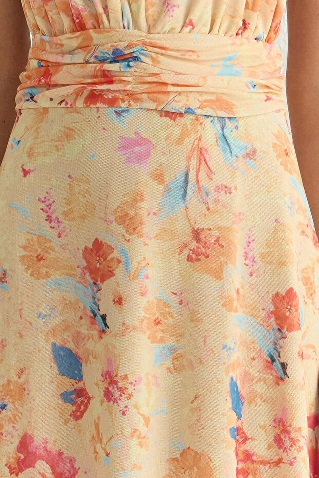 A-Line Floral Patterned Flowy Tulle Long Dress
