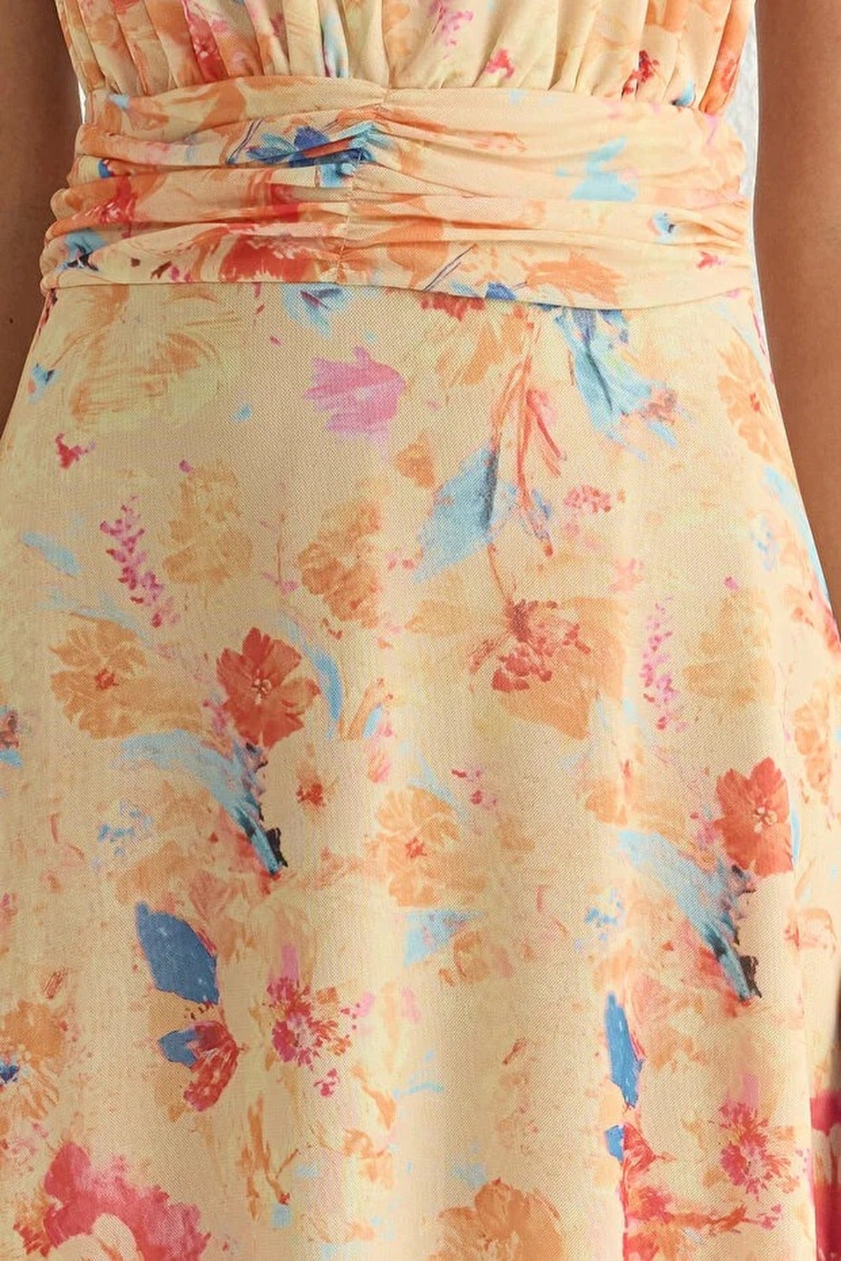 A-Line Floral Patterned Flowy Tulle Long Dress