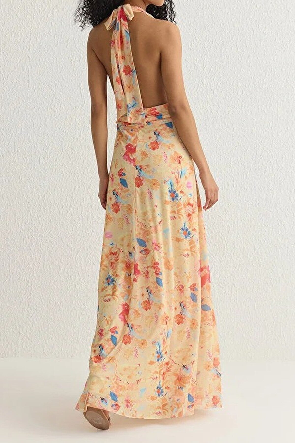 A-Line Floral Patterned Flowy Tulle Long Dress