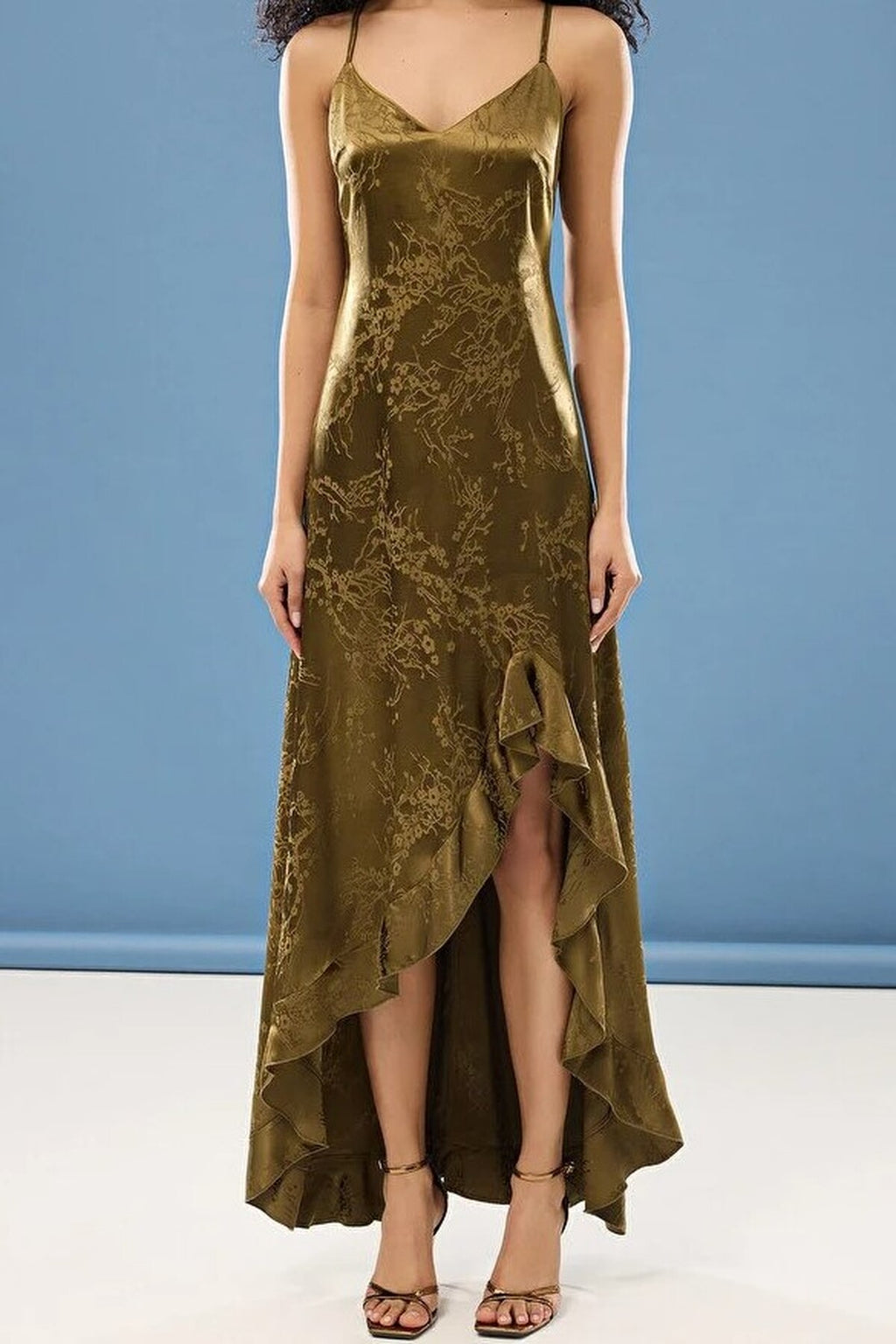 A-Line V-Neck Satin Woven Long Elegant Evening Dress