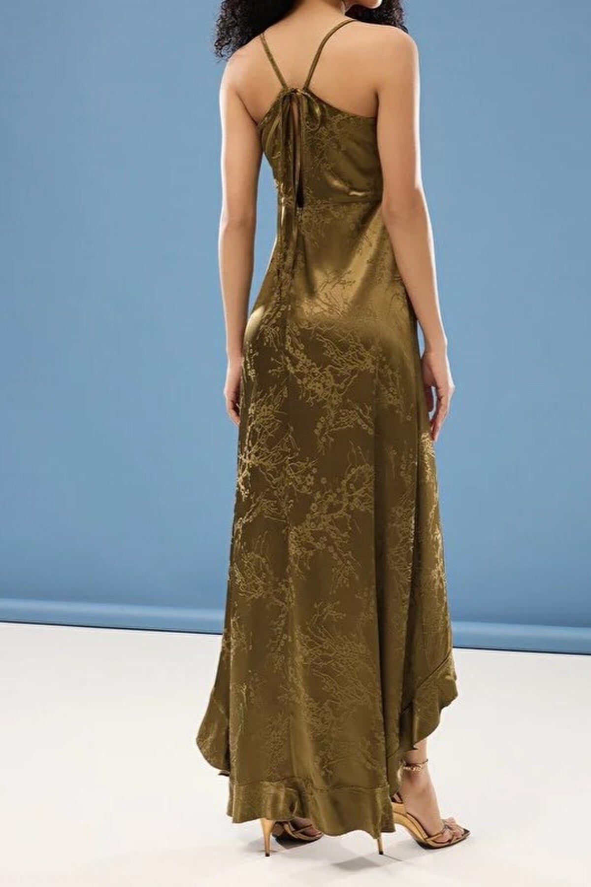 A-Line V-Neck Satin Woven Long Elegant Evening Dress