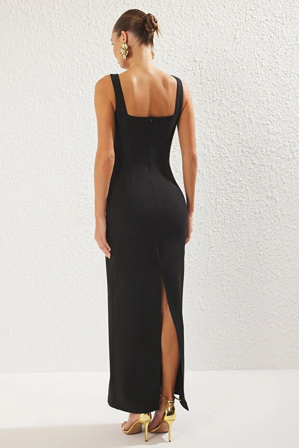 Woven Long Evening Dress with Accessory Details