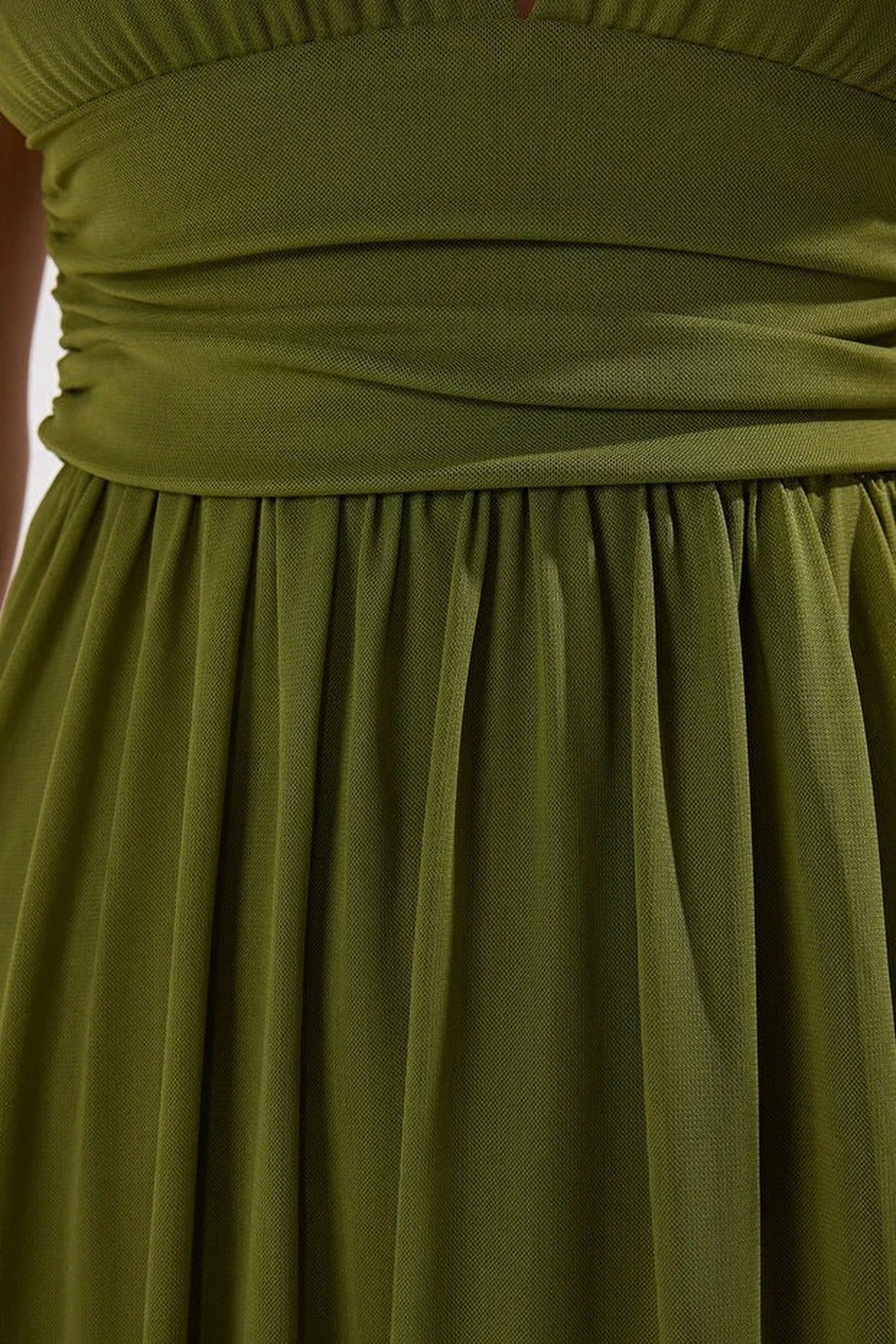 A-Line V-Neck Flowy Tulle Knit Long Elegant Evening Dress