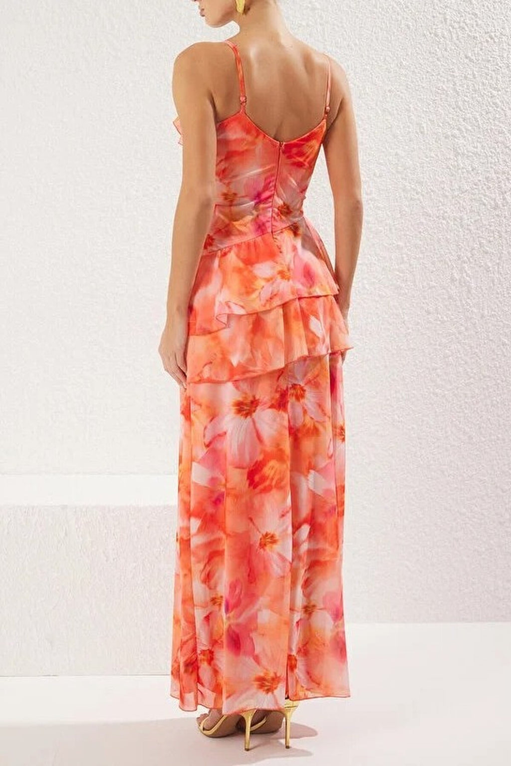 A-Line Floral Ruffled Tulle Knit Long Evening Dress