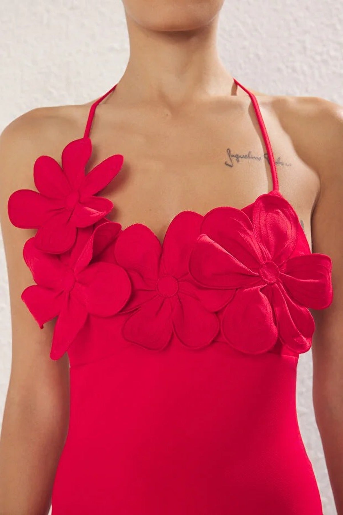 Long Woven Dress with Rose Details