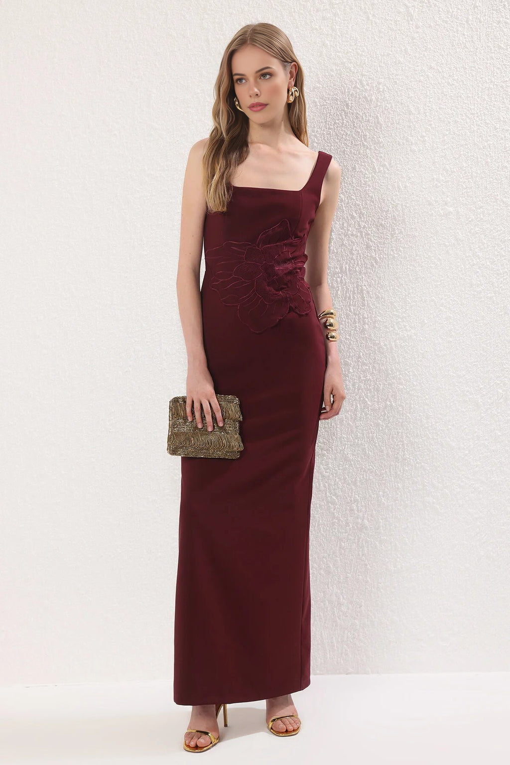 Floral Applique Detail Woven Maxi Dress