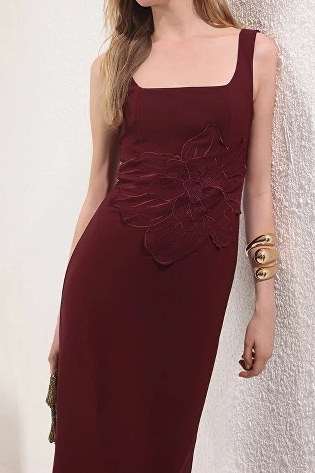 Floral Applique Detail Woven Maxi Dress