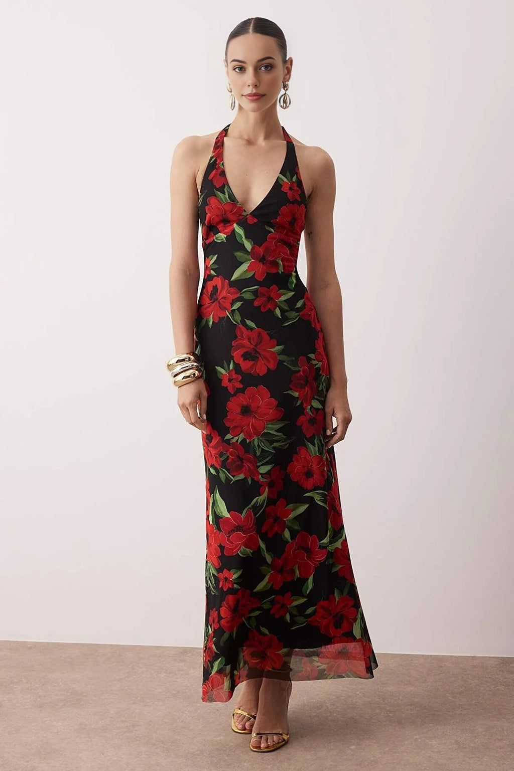 Floral Knitted Tulle Maxi Evening Dress