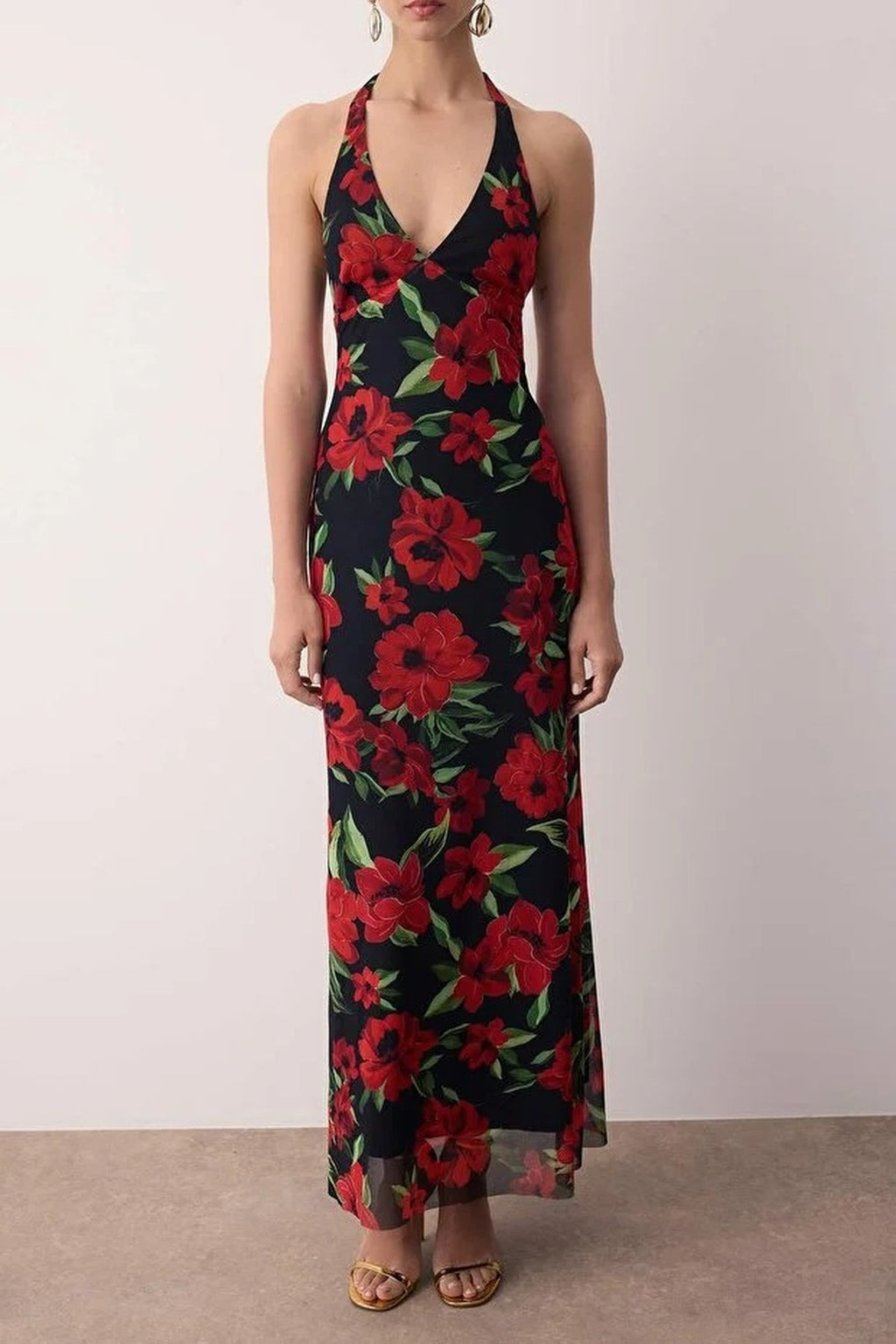 Floral Knitted Tulle Maxi Evening Dress