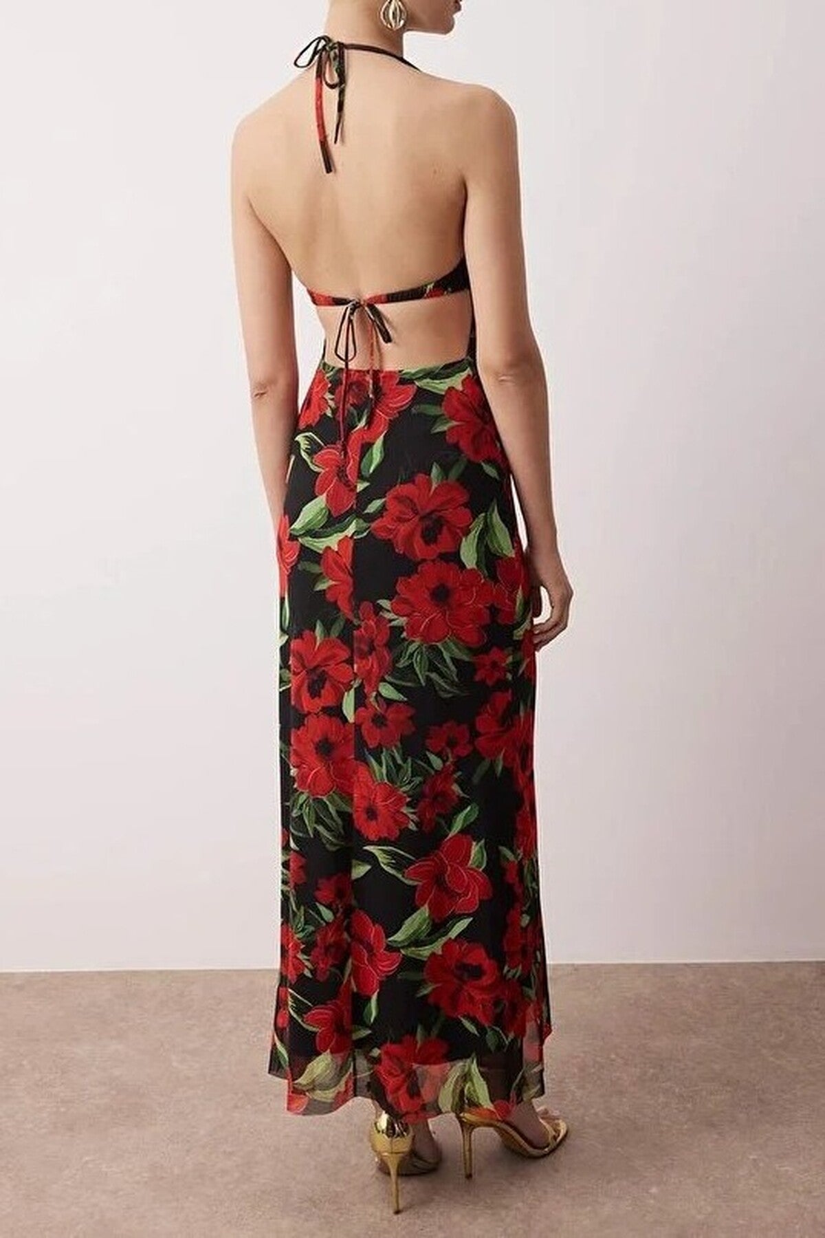 Floral Knitted Tulle Maxi Evening Dress
