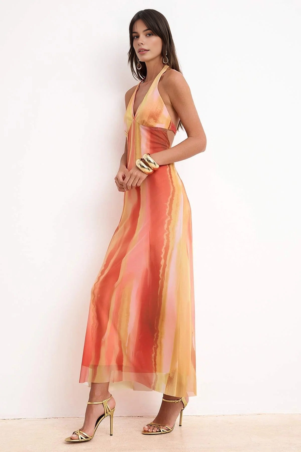 Knitted Tulle Maxi Evening Dress