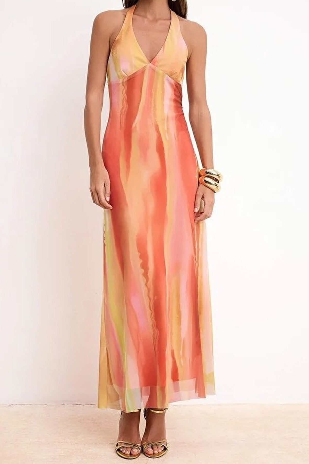 Knitted Tulle Maxi Evening Dress