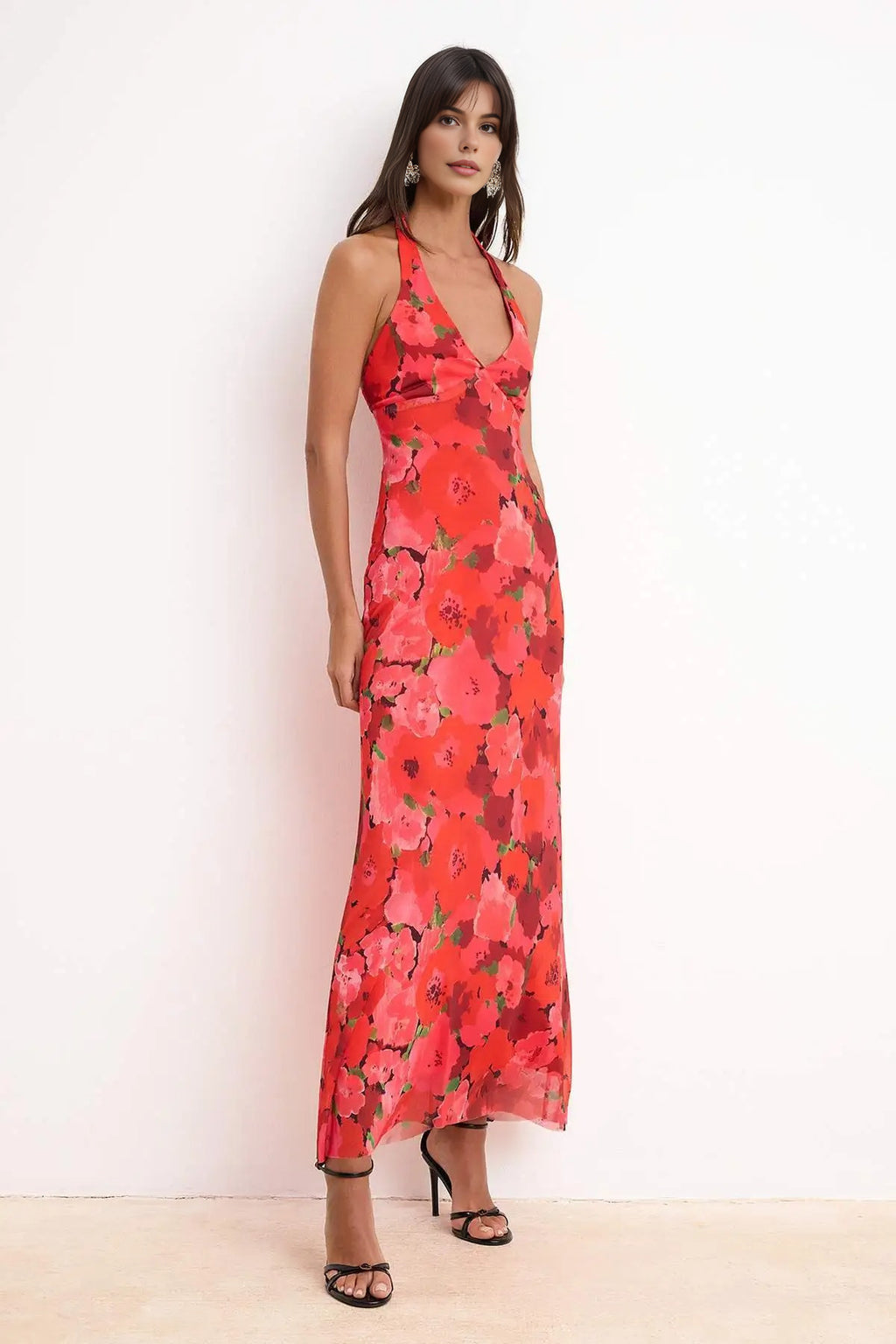 Floral Knitted Tulle Maxi Evening Dress