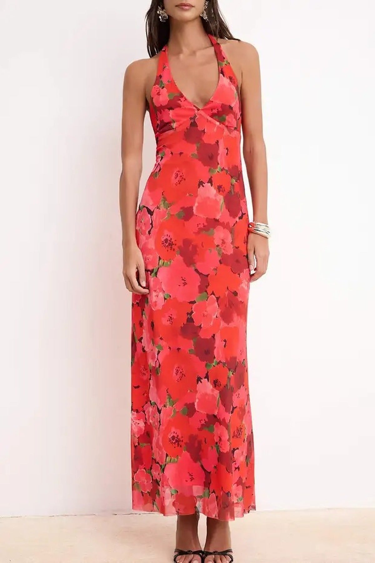 Floral Knitted Tulle Maxi Evening Dress