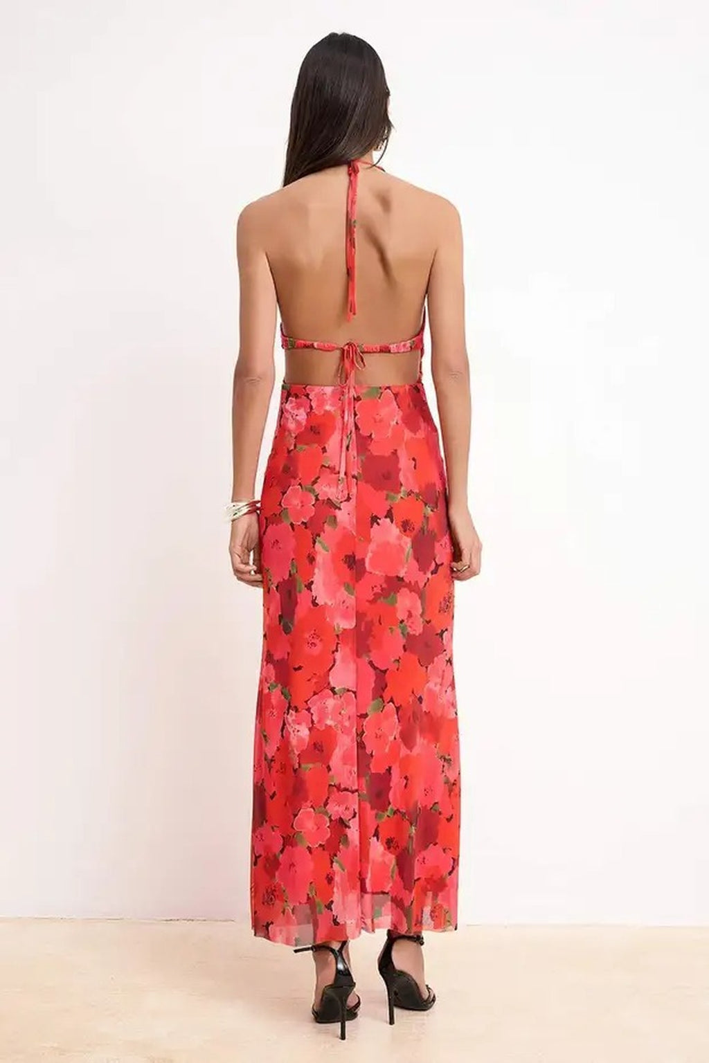 Floral Knitted Tulle Maxi Evening Dress