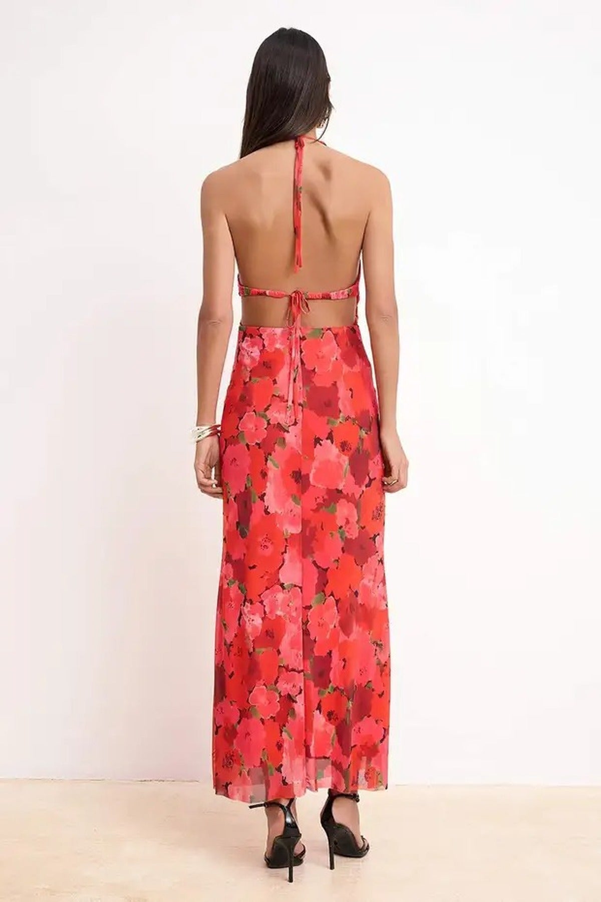 Floral Knitted Tulle Maxi Evening Dress