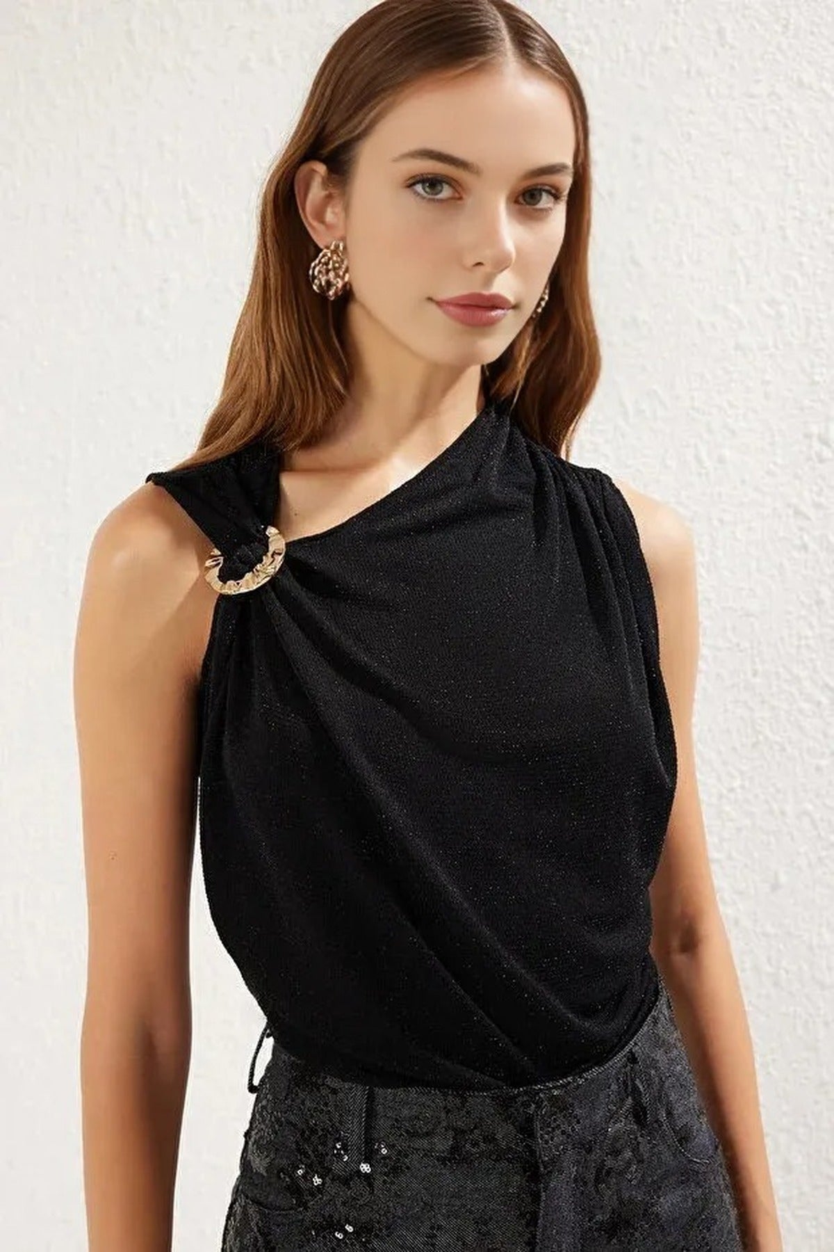 Accessory Detail Snap Button Glitter Knitted Bodysuit