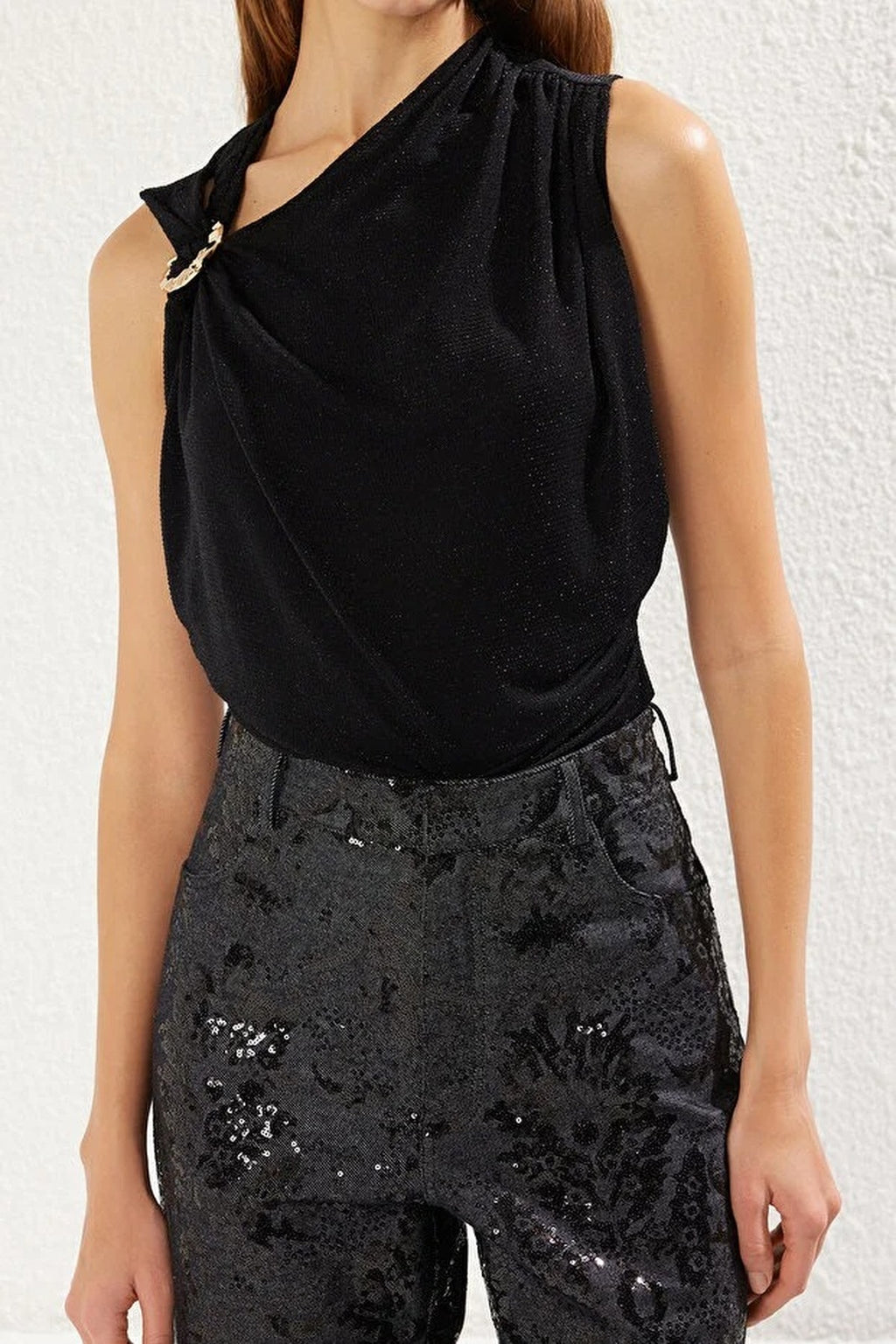 Accessory Detail Snap Button Glitter Knitted Bodysuit
