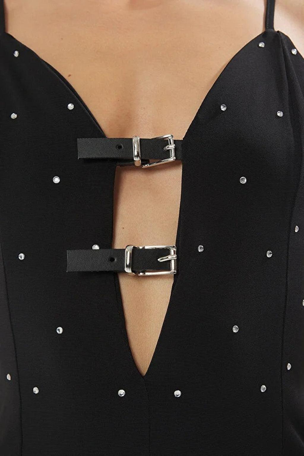 Stone Print Belt Detail Strappy Knitted Bodysuit