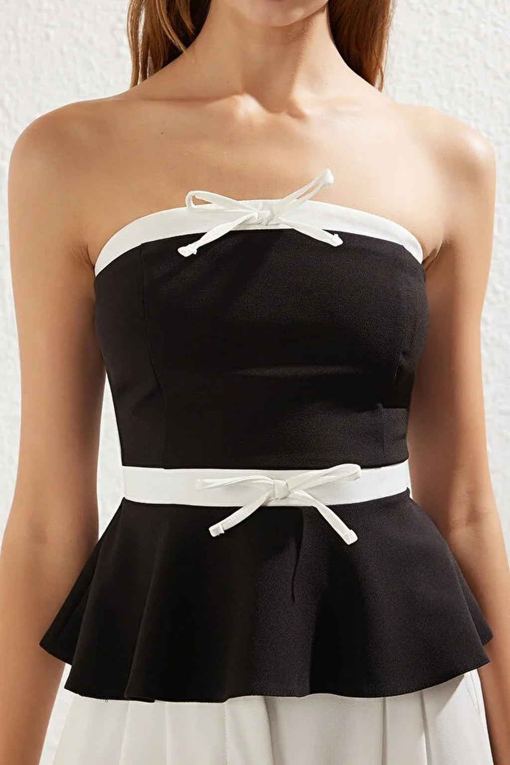 Strapless Bow Detail Woven Bustier